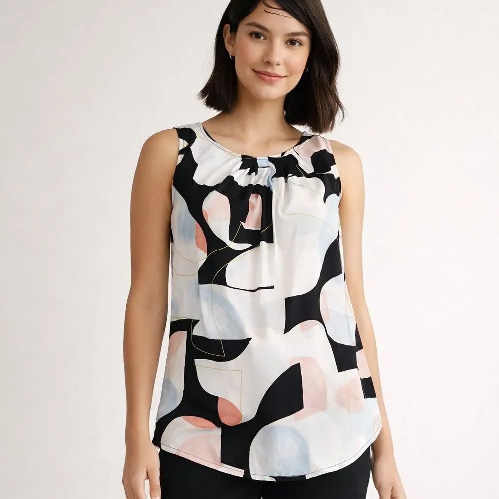 Worthington Petite XS Sleeveless Abstract Print Blouse Top